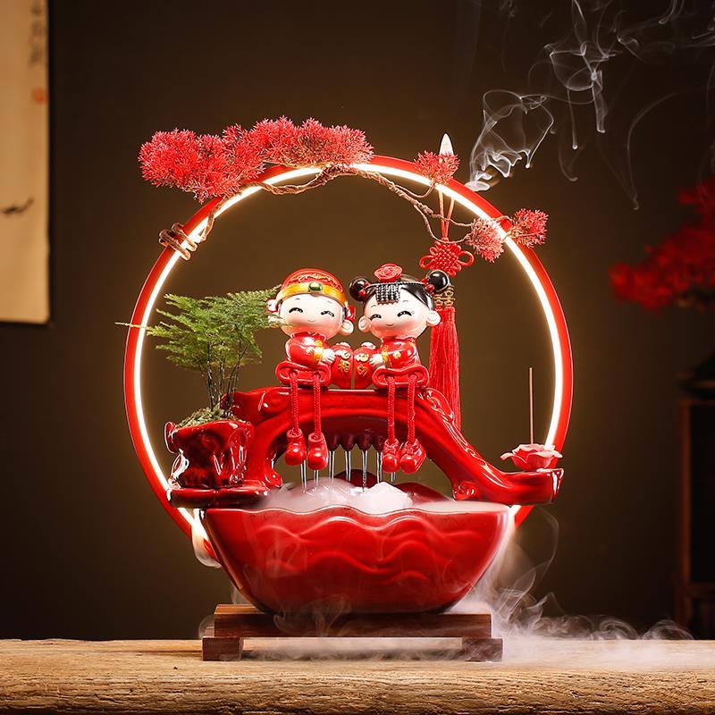 新中式创意结婚礼物新婚送礼新人一对闺蜜情人节礼品陶瓷流水摆件