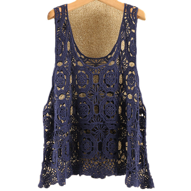 镂空吊带背心女遮肚港风无袖t恤外穿潮宽松套头针织外搭上衣春夏