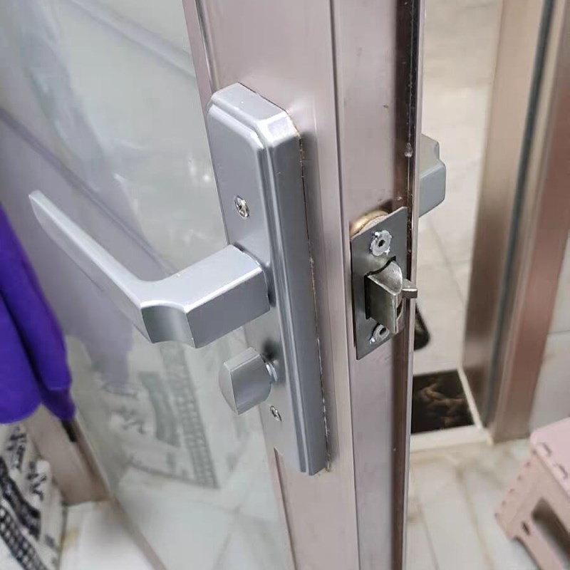 卫生间单舌黑色静音门锁铝合金门洗手间厕所通用型浴室玻璃门把手