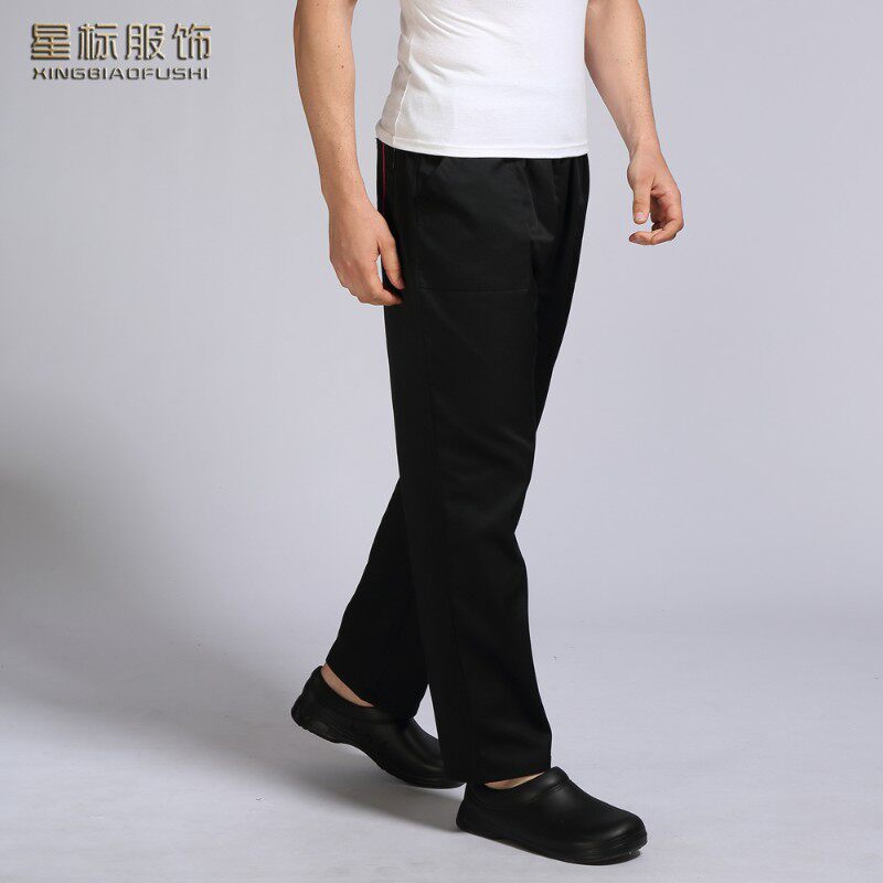 厨师裤厨房工作裤酒店制服裤子餐厅服务员工作裤高档纯黑色裤包邮
