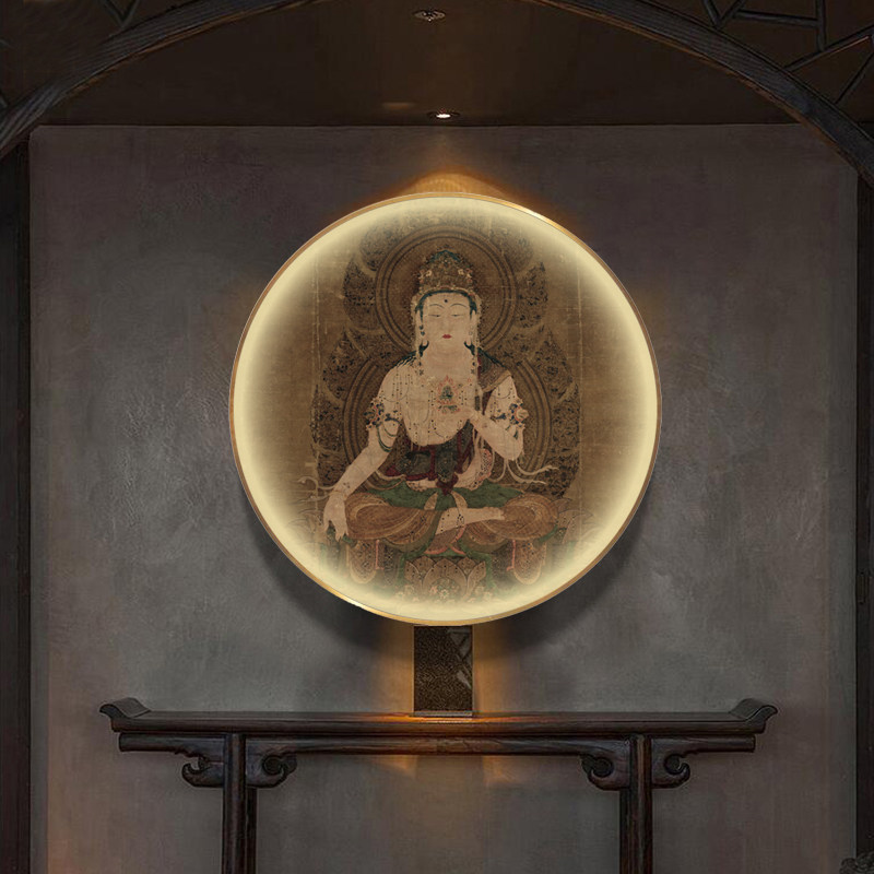 新中式圆形发光挂画 玄关禅意LED装饰画 可定制中式风格壁画