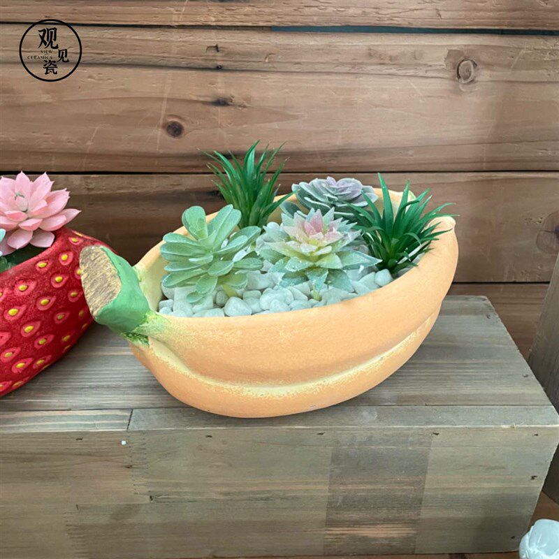 创意草莓简约多肉绿植绿萝花卉桌面室内大小号客厅陶瓷水泥花盆新