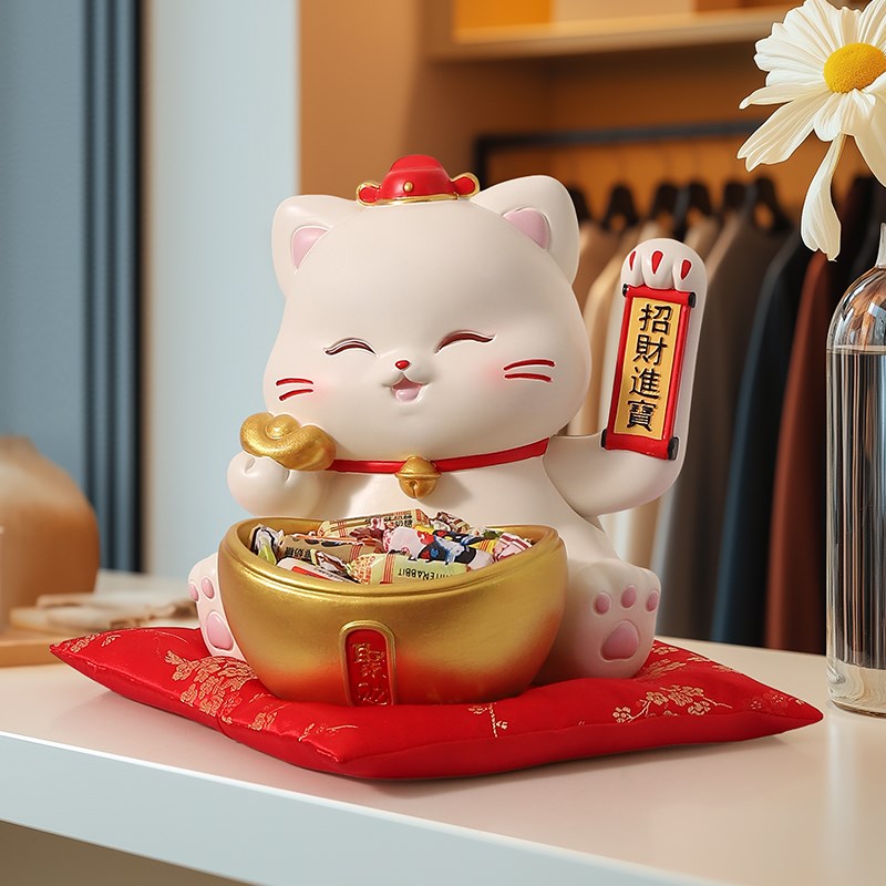 喜庆招财猫摆件自动招手店铺收银台桌面发财猫装饰品新店开业礼物