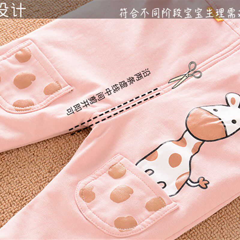 婴儿裤子女宝宝背带裤春秋可开档纯棉双层0-1一2岁小童套装男宝宝