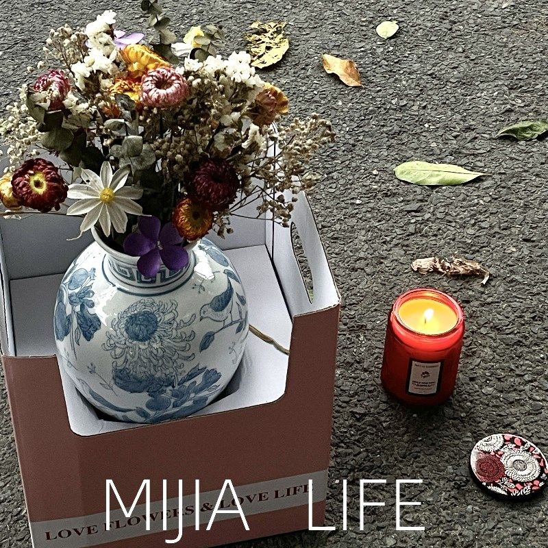青花瓷手绘手工花瓶陶瓷花瓶 复古花瓶摆件陶瓷摆设干花插花瓶