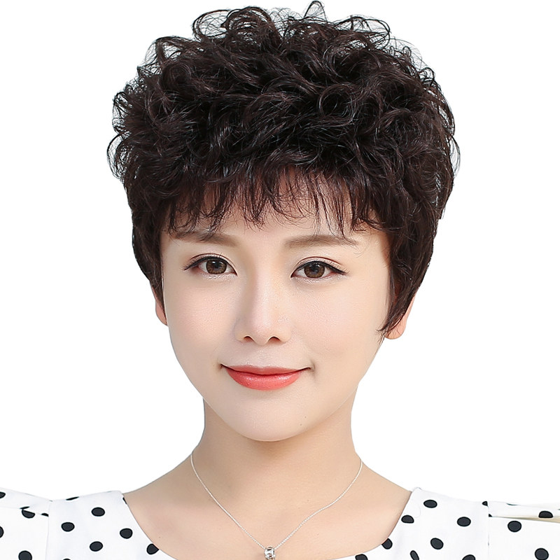假发女短发全头套真发妈妈款真人发丝中老年发套自然短送时尚女士