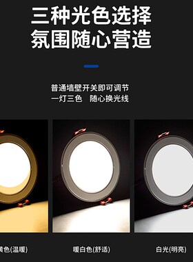 黑色筒灯led嵌入式天花灯家用开孔7.5公分8 10cm客厅吊灯三色变光
