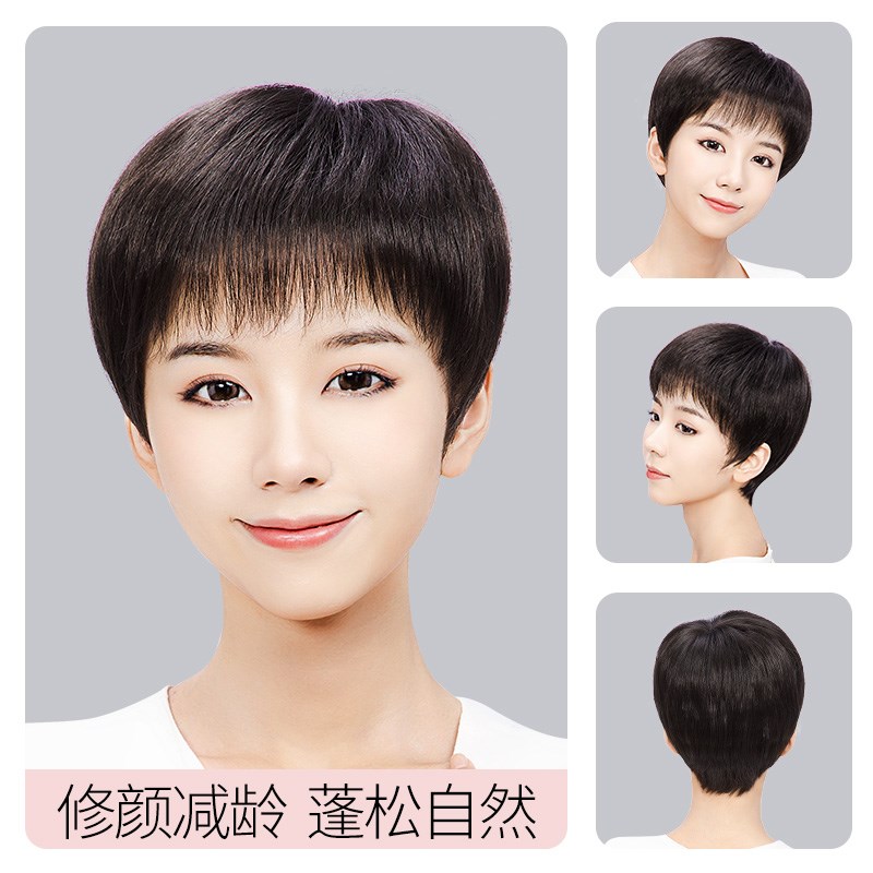假发短发女送妈妈中老年全头套式真发女士头发自然真人发丝假发套