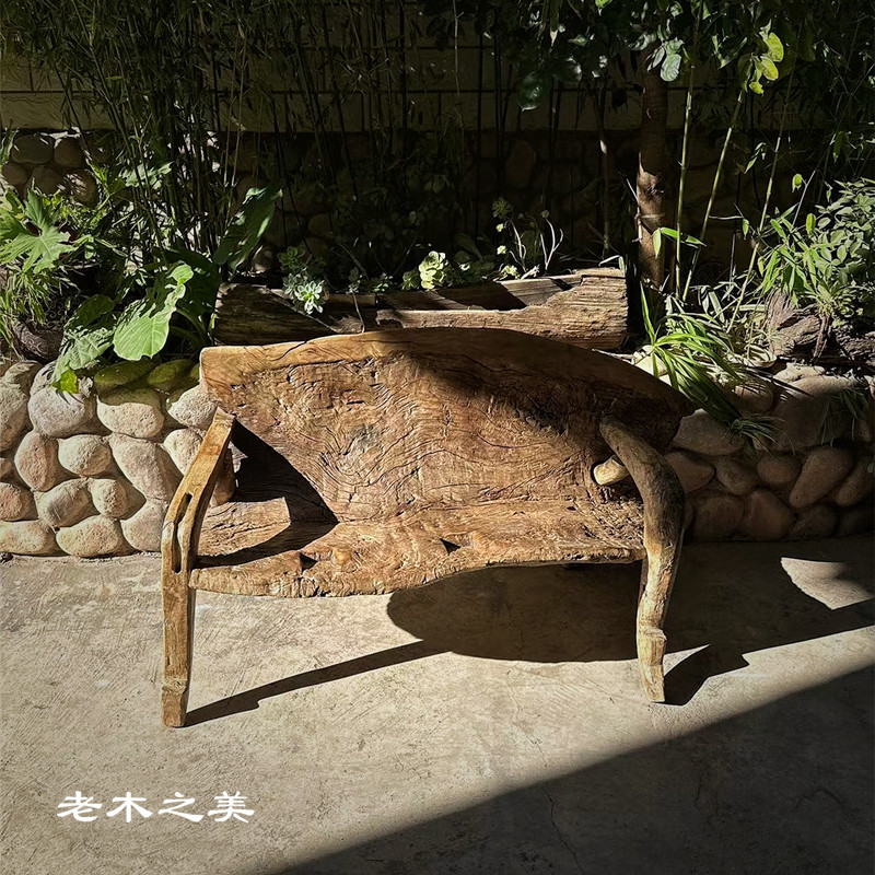 风化木靠背椅铁栎木老木头主人位风化木书柜长条凳木槽凳猪槽凳