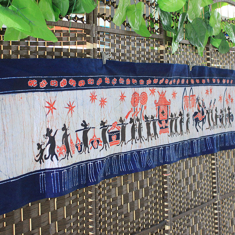 民俗蜡染画老鼠嫁女餐厅客厅背景装饰画布艺挂画特色手工艺品壁画