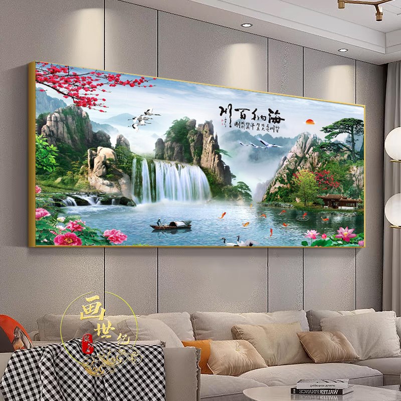 鸿运当头客厅装饰画长城风景单幅挂画办公室墙画中式沙发背景国画