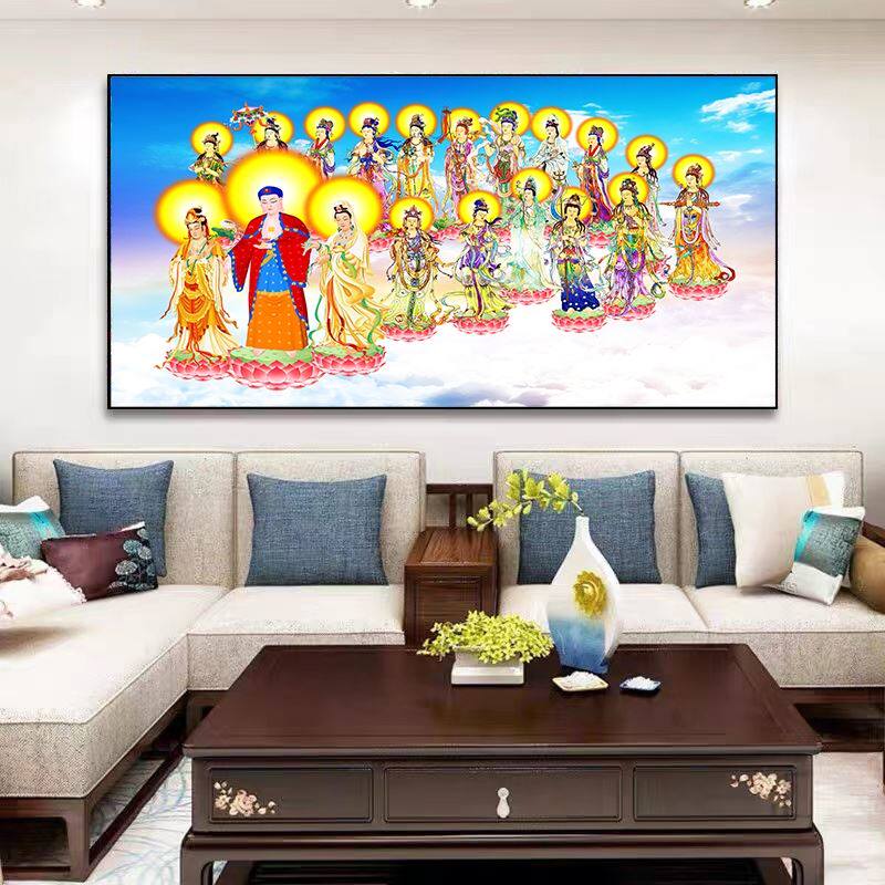 西方三圣接引图高清庄严晶瓷挂画接引图阿弥陀佛西方极乐世界接引