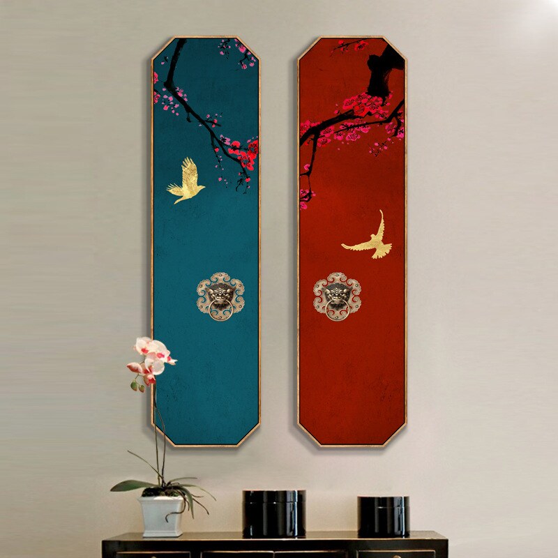 网红新中式装饰画四条屏挂画沙发背景墙画玄关八边形中国风禅意画