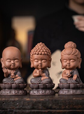 禅意中式娑婆三圣桌面摆件创意家居陶瓷佛系客厅玄关博古架装饰品