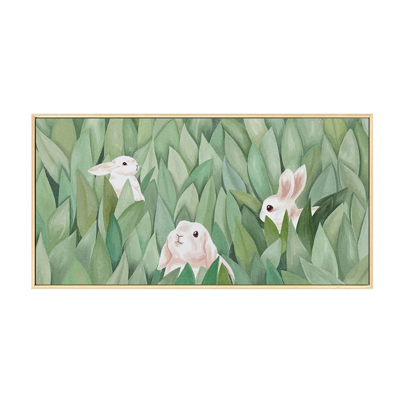 布纸有爱 守福待兔 小清新卧室床头横版装饰画客厅背景墙兔年挂画