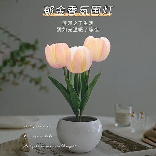 LED郁金香小夜灯卧室房间氛围灯花束防灯成品台灯送男女生日礼物
