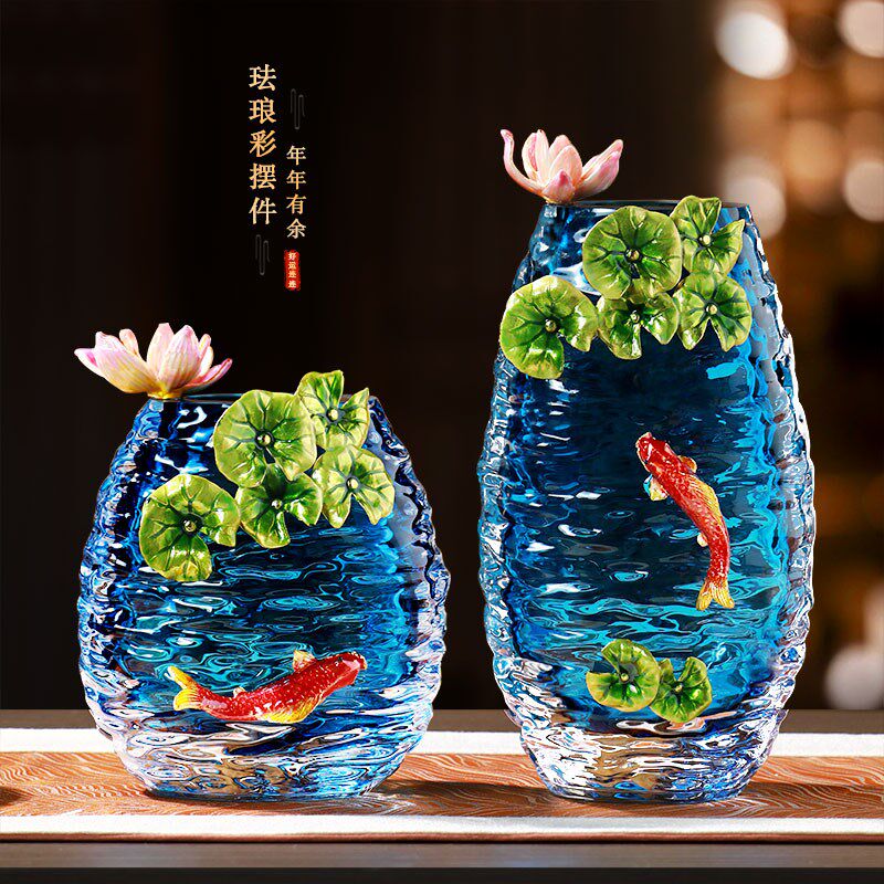 轻奢琉璃花瓶摆件高级感水晶玻璃客厅玄关电视酒柜高档乔迁装饰品