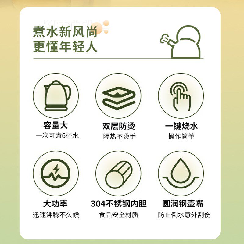 防干烧温控器底盘加热复古风304不锈钢即热式1.8L电热水壶