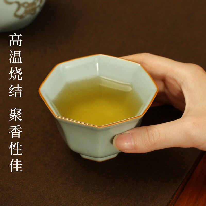 自慢堂汝窑盖碗汝玉三才泡茶碗原矿高温不开片汝瓷景德镇手工茶具