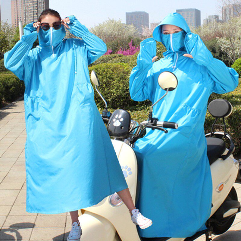 电动车防晒衣服挡腿连体加长款防雨披肩遮阳连帽开摩托车衫夏季