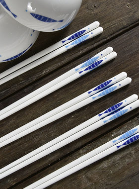 陶瓷筷子5双家用国风青花瓷骨瓷餐具10双套装轻奢不发霉高端碗筷