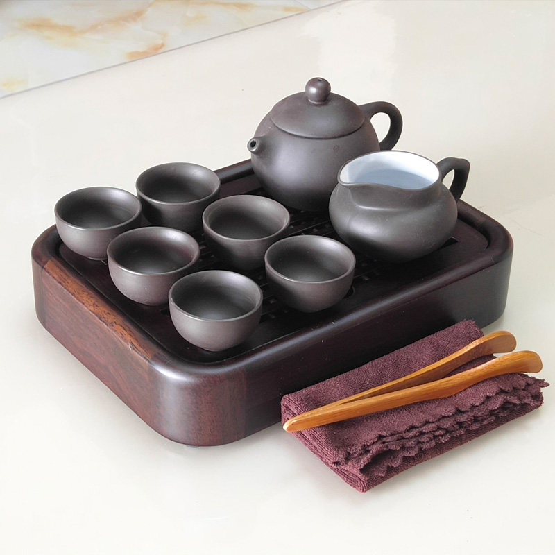 黑檀木茶盘小型一两人用家用简易黄花梨茶海储水式迷你鸡翅木茶台