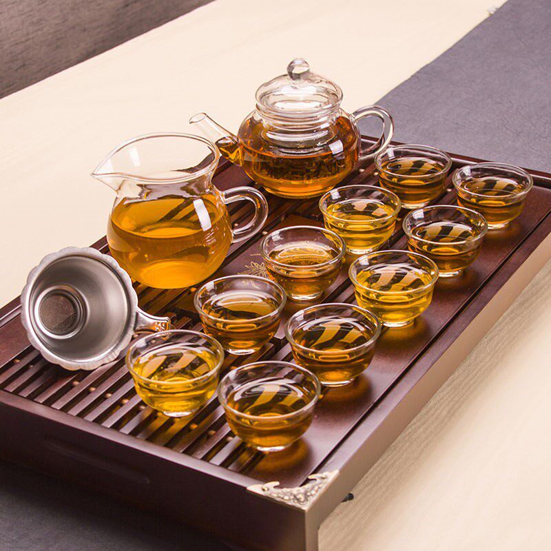 12件套耐热玻璃功夫茶具套装耐高温玻璃茶壶盖碗公道杯品茗杯组合