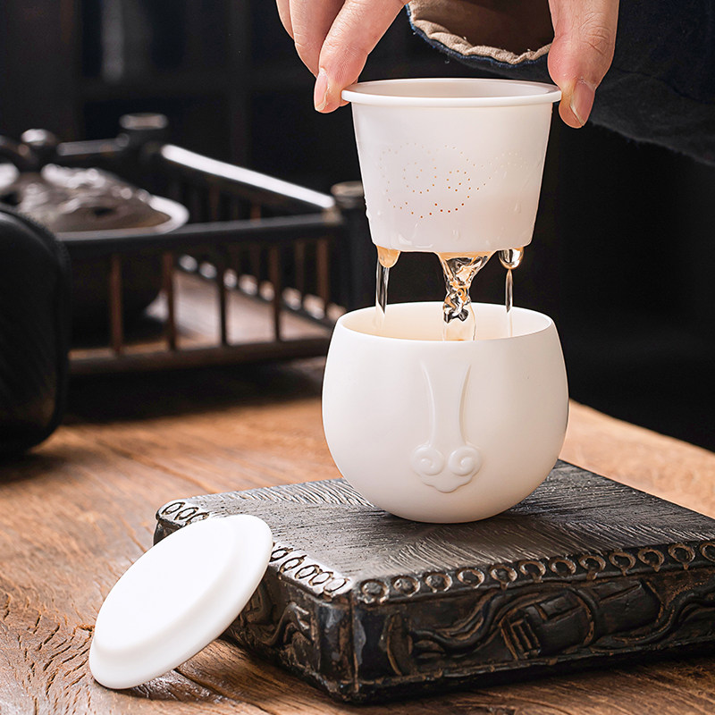 匠仙羊脂玉快客杯一人一壶一杯陶瓷德化白瓷户外旅行茶具便携式