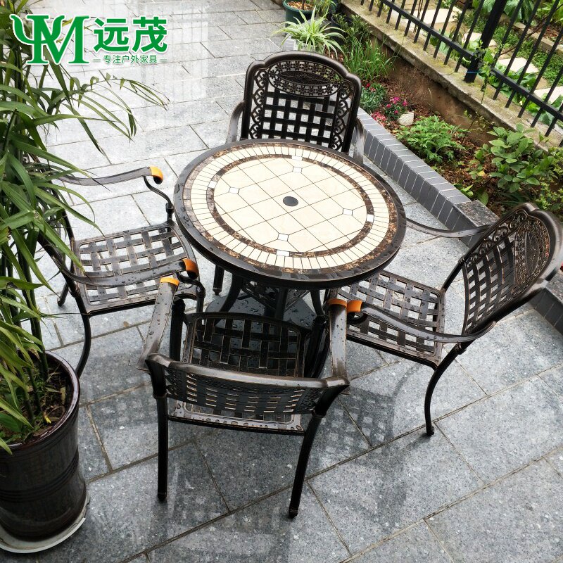 远茂阳台桌椅家具庭院花园户外桌椅套件铸铝桌椅欧式铁艺仿石桌椅