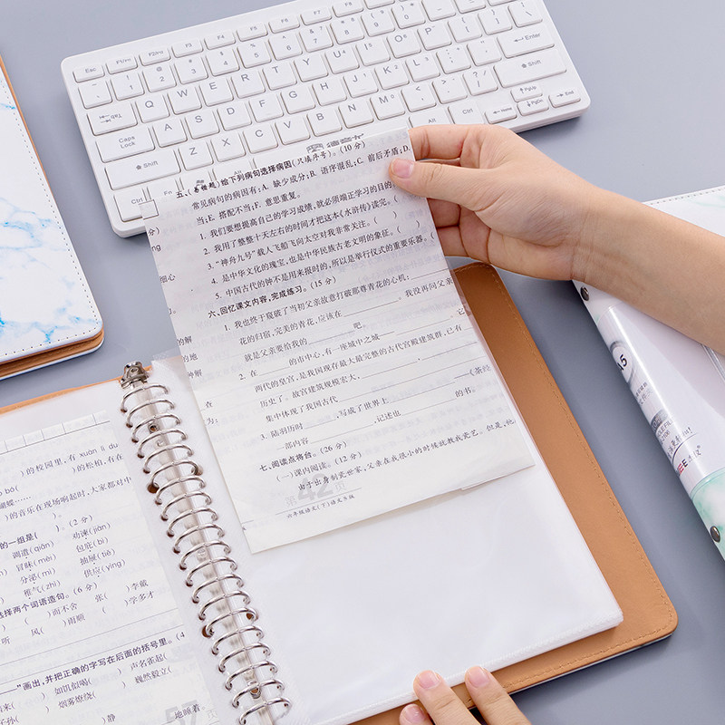 皮面A5小号文件夹资料夹活页夹办公收纳票据夹透明生字卡袋插页袋 - 实物图
