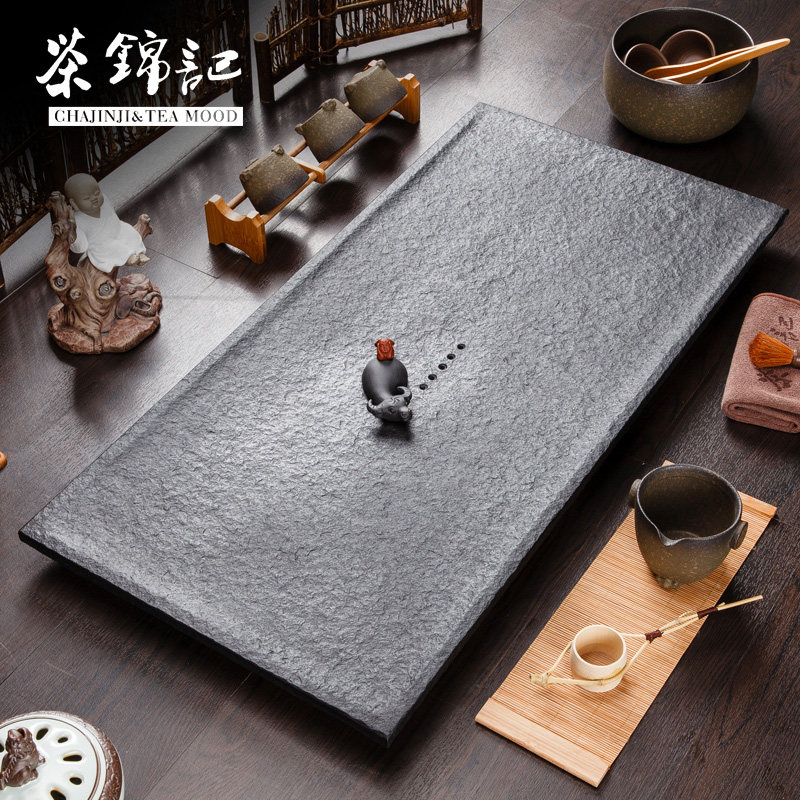 茶锦记乌金石茶盘功夫茶具盘套装石头茶海黑金石简约大号家用茶托