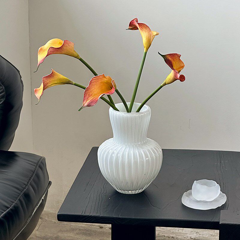 白色玻璃花瓶新中式简约高级感家居插花水养装饰摆件纯白哑光