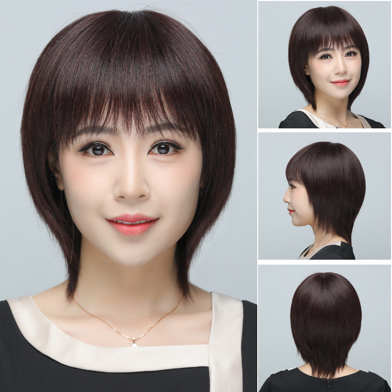 假发女短发真发全真人发中老年女士妈妈中长款自然直发全头假发套