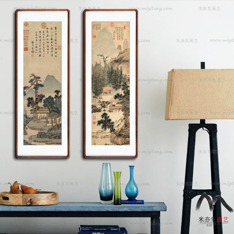米亦堂x听琴图 新中式大气山水禅意国画客厅餐厅玄关书房竖版挂画