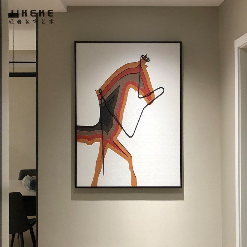 客厅沙发背景墙壁挂画轻奢入户玄关装饰画走廊大幅抽象实物立体马