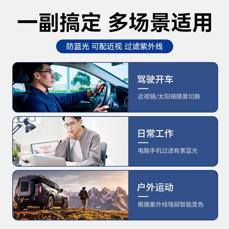 自动感光变色眼镜半框男款近视太阳眼镜大脸可配有度数带防蓝光太