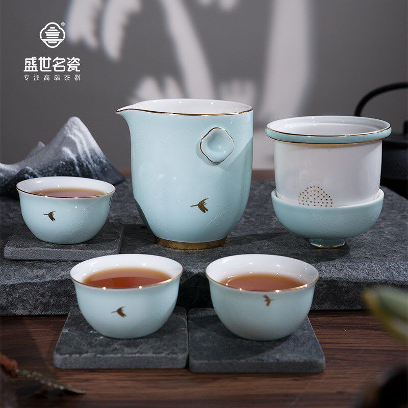 【高档礼品】盛世名瓷一壶三杯旅行茶具套装户外便携式茶具快客杯