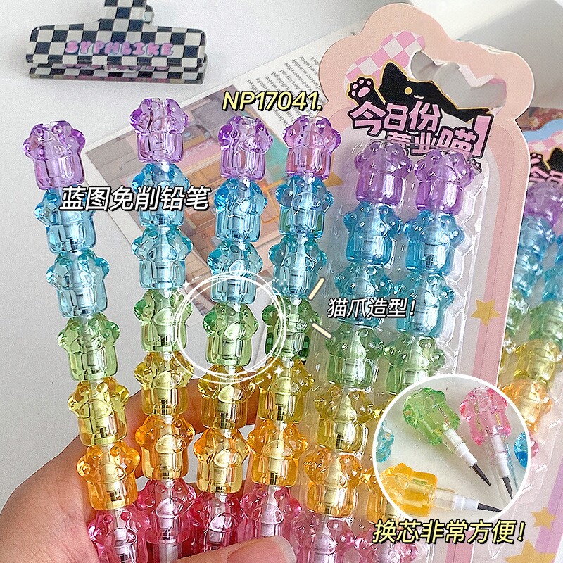 猫爪下蛋笔卡通可爱女孩免削铅笔小学生不断芯HB铅笔可换芯