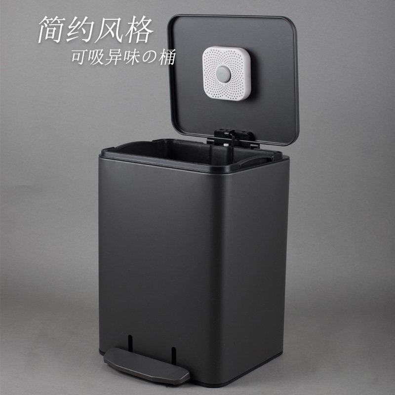 朗艺垃圾桶家用不锈钢钛黑9268款厨房奶茶店带盖吸味15升21升30升