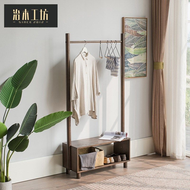治木工坊全实木鞋架家用北欧简约橡木换鞋凳客厅置物挂衣架衣帽架