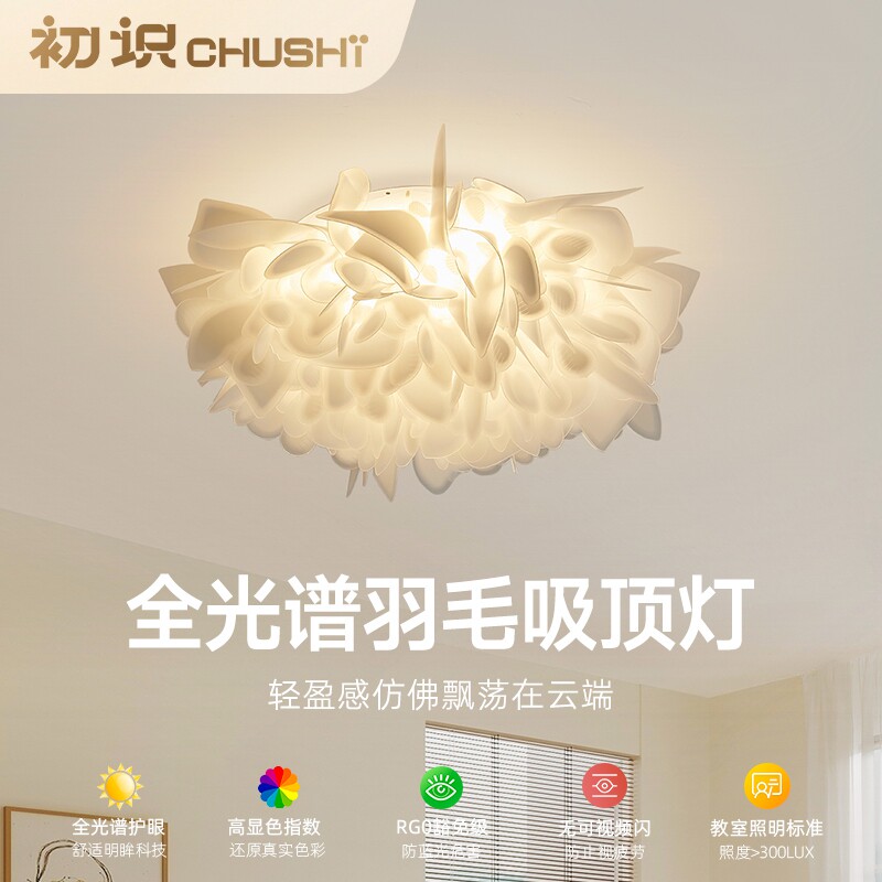 初识照明花瓣羽毛卧室灯2024年新款浪漫吸顶灯奶油风客厅护眼灯具