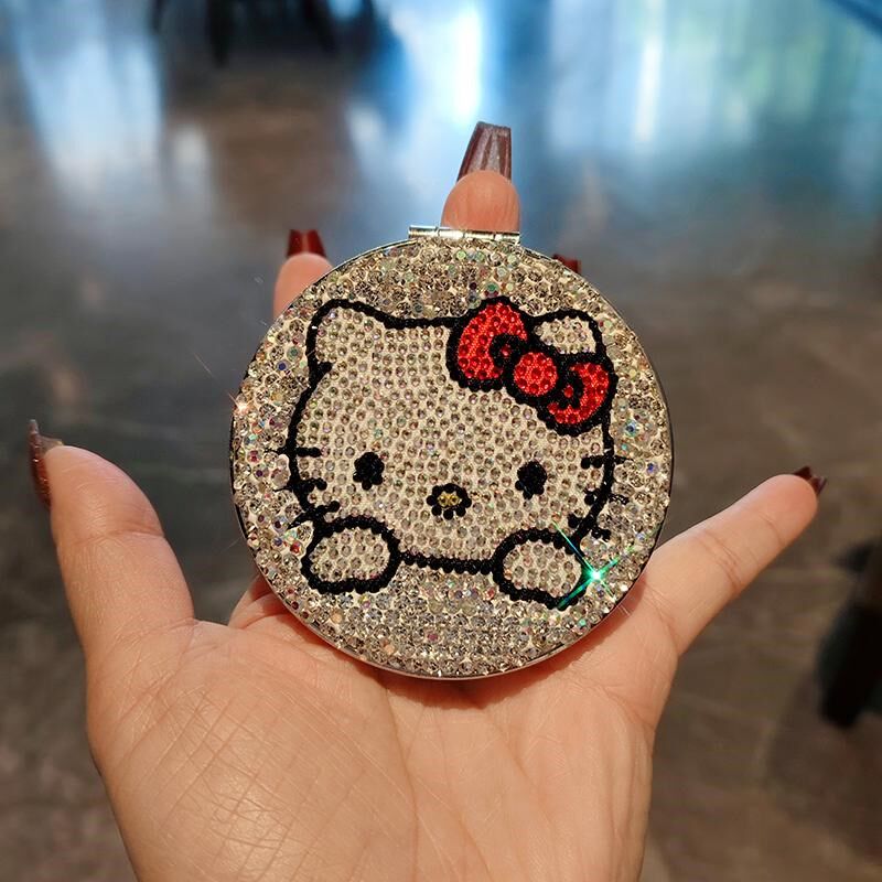 化妆镜双面迷你便携女可爱KT折叠手持携带补妆随身口袋小圆镜子新