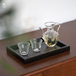 漱以日式黑色漆器茶盘托盘实木家用小号简约大漆茶道茶席长方形