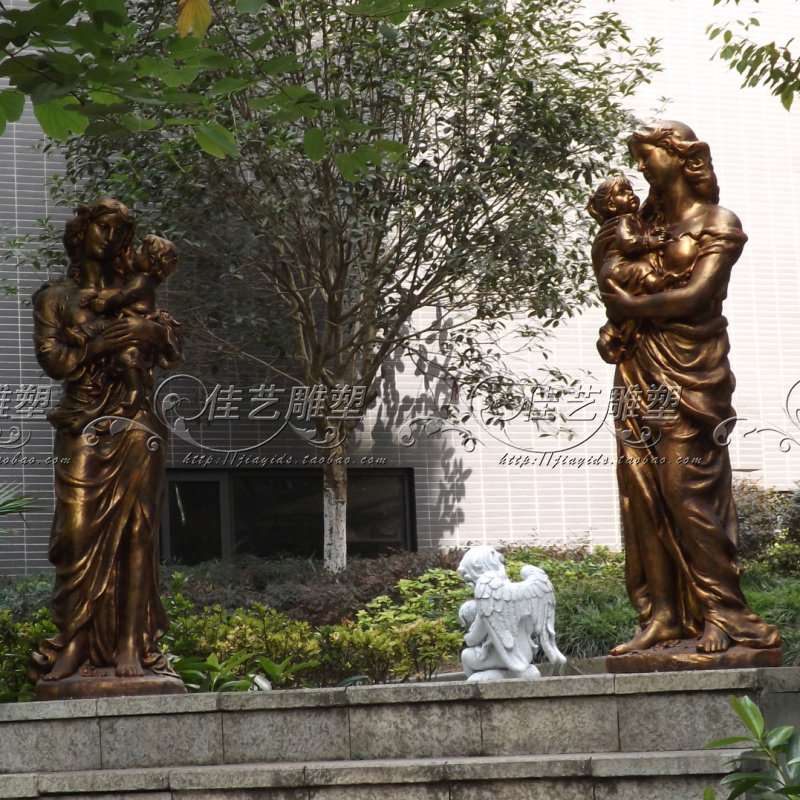 欧式玻璃纤维人物雕塑艺术品客厅户外落地摆设可定制作抱小孩仕女