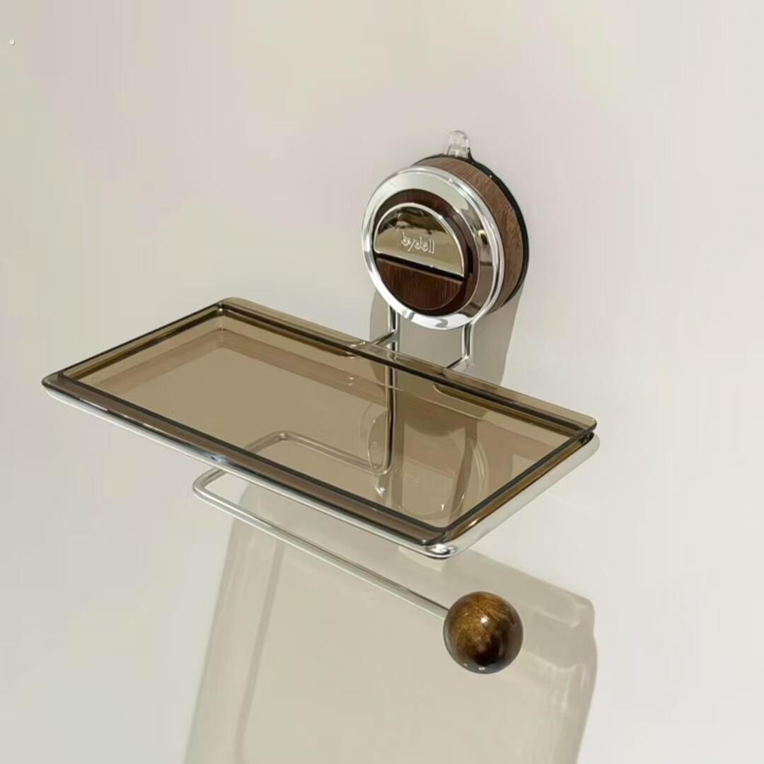 中古风纸巾架壁挂式免打孔卷纸器家用卫生间手机置物架双吸收纳架