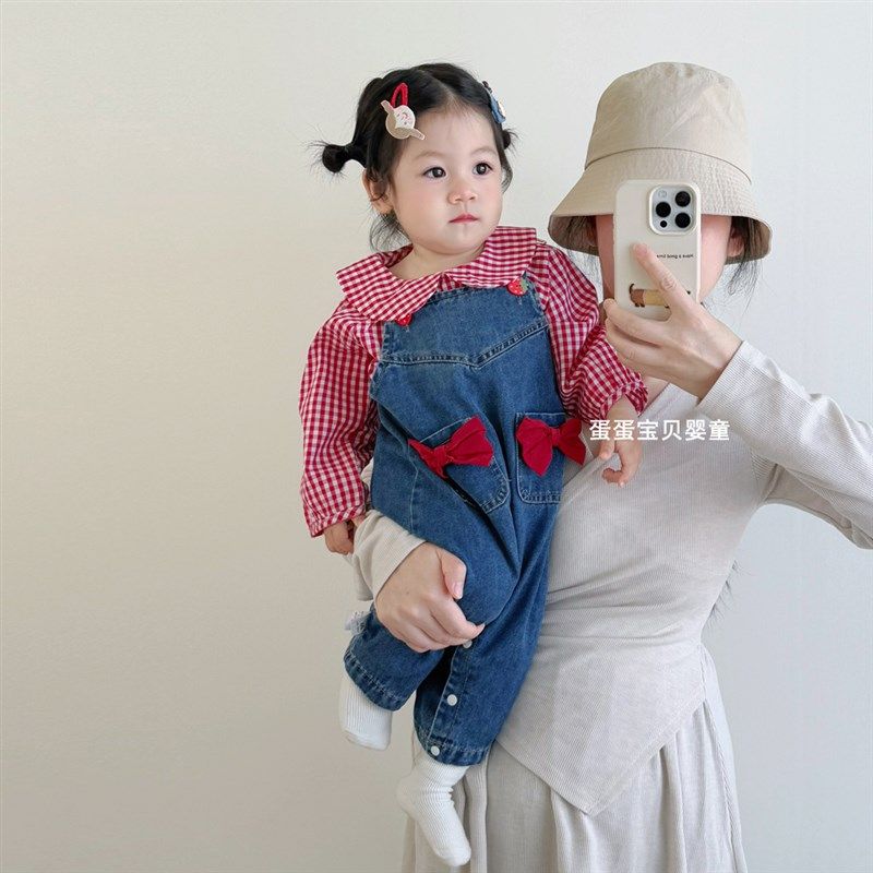 2025春款婴儿衣服超萌背带裤女宝宝春装洋气两件套装幼儿一岁春季