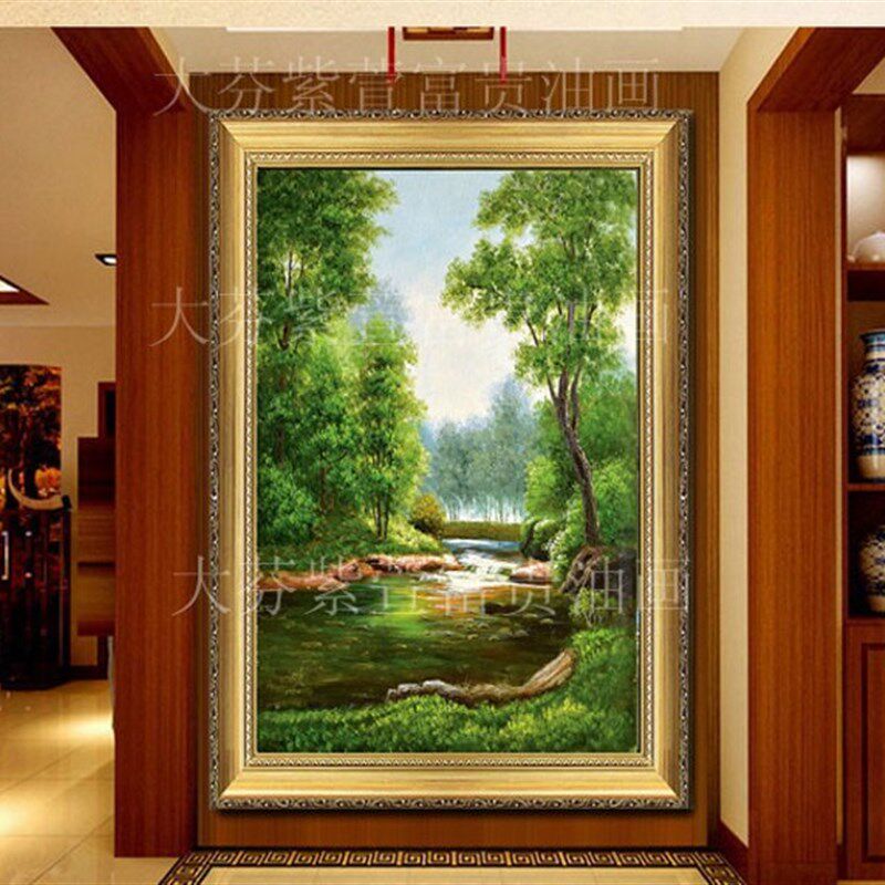 高档手绘有框油画欧式客厅酒店山水风景油画树木玄关 挂画 壁画