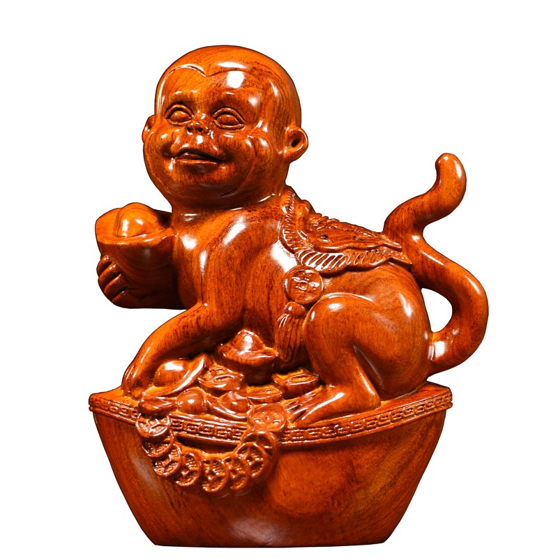 花梨木雕猴子摆件新中式实木十二生肖全套家居客厅商铺装饰工艺品