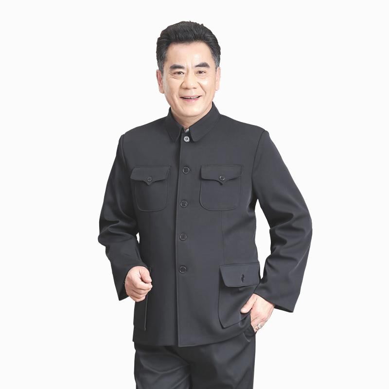 夏季单层薄款中山装套装男老人衣服爷爷装老式中山服老年人外套