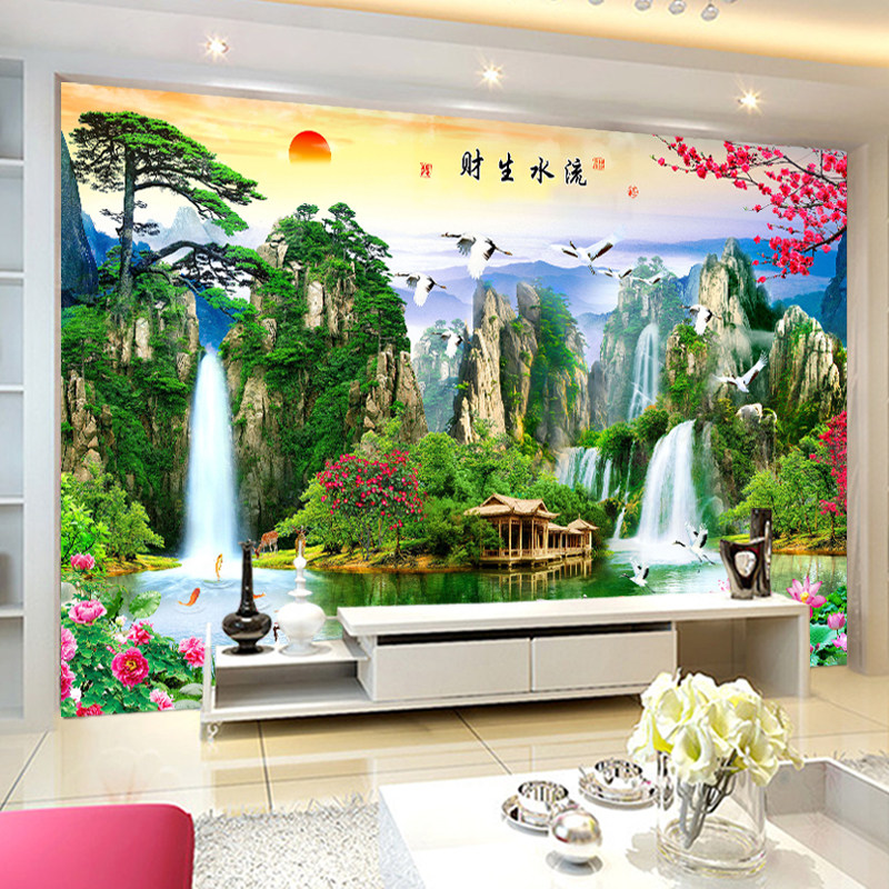 客厅电视背景墙装饰画靠山壁画贴纸中式自然风景粘墙纸自贴画墙贴